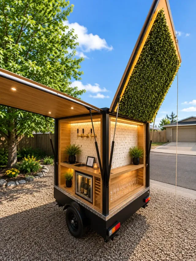 Lola the mobile bar, open with its greenery wall